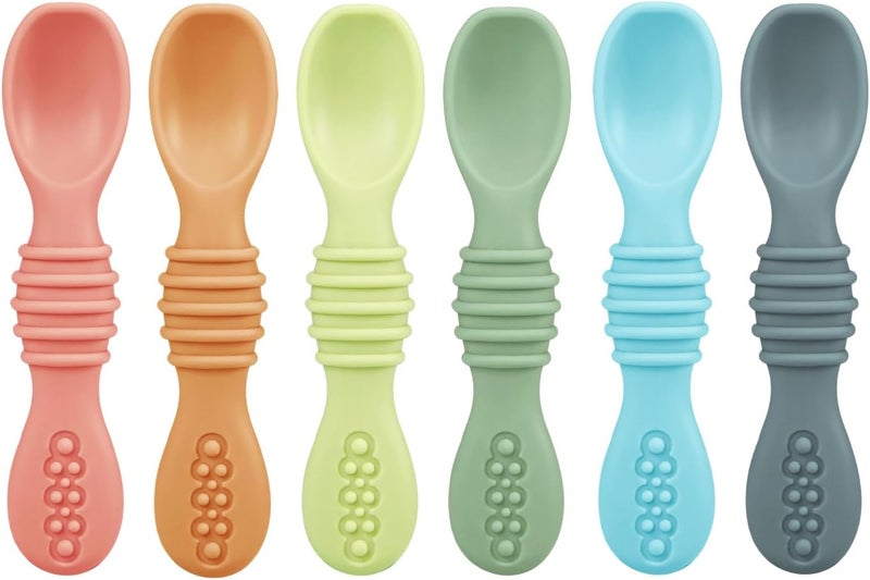 PandaEar 6 Pack Silicone Baby Spoons - Self Feeding Utensils 6-12 Months - Infant Spoons First Stage - Baby Feeding Essentials - Image 1